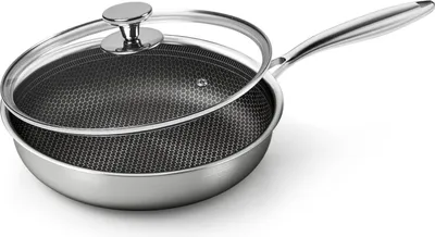 Image de Poêle à frire 28cm avec couvercle, Revêtement en nid d'abeille en acier inoxydable, Poêle à induction, Sans , Argent
