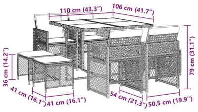 Produktbild von vidaXL 9-tlg. Garten-Essgruppe mit Kissen Grau Poly Rattan