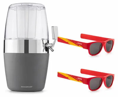 Immagine prodotto di Set distributore di birra con refrigerazione InnovaGoods e 2 occhiali da sole pieghevoli Sunfold Spain Red