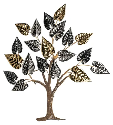 Produktbild von Wanddeko, Wandbild Baum mit Blättern gold grau braun 71x75cm aus Metall Formano