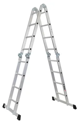 Produktbild von Sprossen-Mehrzweckleiter MULTISTEP | mit Gerüstplattform | 4-teilig Aluminiumleiter | 4x4 Sprossen | bis zu 4,6 m Höhe | Traglast 150kg | Arbeitsgerüst, Stehleiter & Anlegeleiter