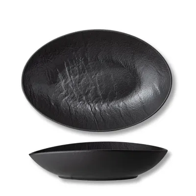 Image de Plat de service ovale Wilmax noir 25 x 16,5 x 6 cm en porcelaine WL-661120/A
