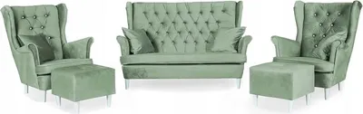 Produktbild von Family Meble Set aus Sofa + 2 Sessel + 2 Hocker Gaja 2-Sitzer Sofa Couch Freistehendes Lounge Sofa Bequem zum Entspannen Wohnzimmer Büro (Royal V 34)