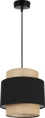 Produktbild von Boho Hängelampe - Deckenlampe - Pendelleuchte aus Metall mit Lampenschirm aus Stoff - E27 - 1-Flammig - Schwarz und Jute