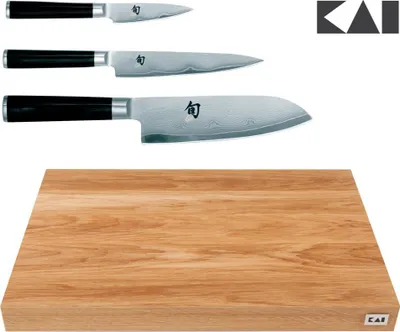 Obrázek produktu pro KAI DM-0789DMSET1 'Shun Classic' nůž s prkénkem, černý/stříbrný/přírodní, 4 kusy (1 sada)