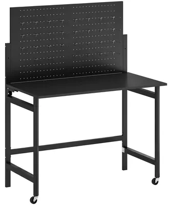 Immagine prodotto di Tavolo da lavoro pieghevole con pannello forato e ruote | Colore: Nero | Dimensioni: 115x62x143,5 cm
