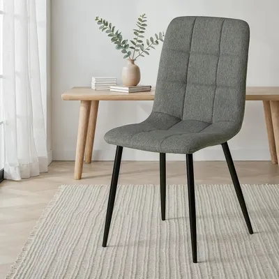 Produktbild von Homestyle4u Esszimmerstuhl Polsterstuhl Essstuhl Küchenstuhl Metall Leinen Grau
