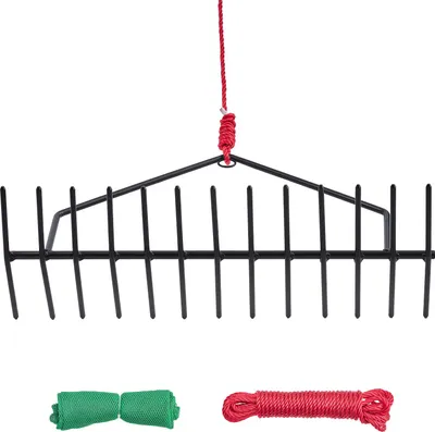 Zdjęcie produktu dla SucceBuy grabie do oczek wodnych, 610x215x355 mm, dwustronne narzędzie do usuwania chwastów, obcinak do roślin z liną o długości 9 m, otwór mocujący, gotowe do natychmiastowego użycia, odpowiednie do oczek wodnych, jezior i strumieni