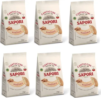 Produktbild von 6x Sapori Cantuccini Toscani IGP Alle Mandorle Mandelkekse Kekse Biscuits Italienische Tradition Italienische Spezialitäten Beutel mit 100g