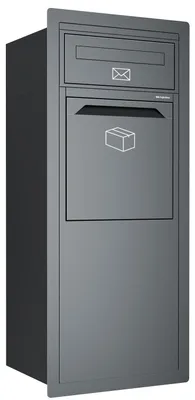 Produktbild von Einbaupaketbriefkasten Sanello in Graphitgrau | rückseitige Entnahme