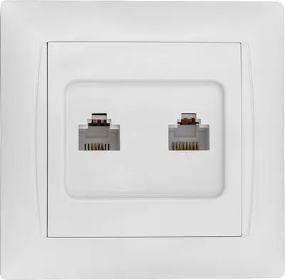 Produktbild von Telefon + Computer Steckdose RJ11 RJ45 LAN mit Rahmen Unterputz Schuko Serie KISS ME weiß
