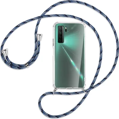Produktbild von Handykette Backcover-Schutzhülle mit Band (Metall silberfarben) für Huawei P40 lite 5G - Blautöne