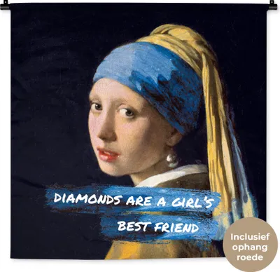 Produktbild von MuchoWow® Wandteppich Wandbehang Vermeer - Das Mädchen mit dem Perlenohrring - Zitat 90x90 cm Tapisserie Dekoration Wandtuch - Wandaufhänger