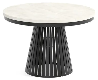 Produktbild von MEBLINI Esstisch Rund Ausziehbar aus Metall - 120-196x76cm - CONEY - Chromix Weiß/Schwarz Matt - Loft - Esszimmertisch Modern - Küchentisch - Ausziehtisch - Round Dining Table