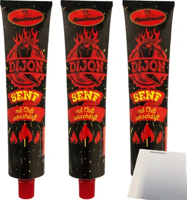 Produktbild von Händlmaier Dijon Senf mit Chili superscharf 3er Pack (3x200ml Tube) + usy Block