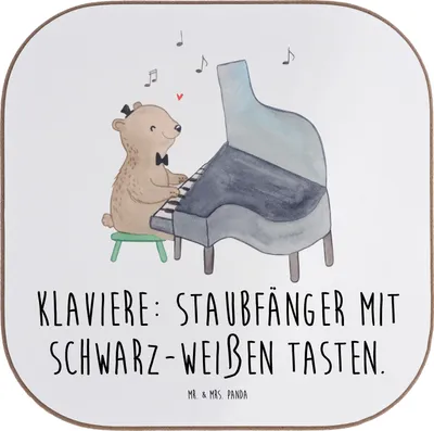 Produktbild von Mr. & Mrs. Panda Tischuntersetzer Klavier Staubfänger - Weiß - Geschenk, Konzert, Instrumente, Untersetzer für Gläser, Klavierspieler, Tassenuntersetzer, Coaster, Musik