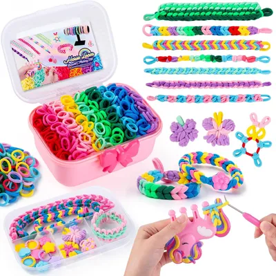 Productafbeelding van Knutselset voor vriendschapsarmbanden, 1000 stuks, Soft Loom armbanden, sieradenset om te knutselen, armbanden en haarelastiekjes