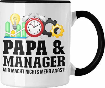 Produktbild von Trendation - Papa und Manager Tasse Geschenkidee Vater für Manager Geburtstag Vatertag Spruch Geschenkidee (Schwarz)