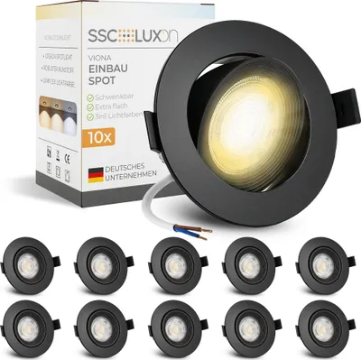 Produktbild von 10er Set SSC-LUXon VIONA LED Einbaustrahler flach schwarz schwenkbar - Lichtfarbe warmweiß, neutralweiß, tageslichtweiß
