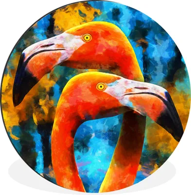 Produktbild von MuchoWow® Aluminium Wandkreis Gemälde - Ölfarbe - Flamingo Ø 60 cm Wanddeko Modern Wohnzimmer - Wand Kreis - Wandbild - Schlafzimmer - Aluminium Bild - Kinderzimmer - Wohnzimmer Dekoration - Wandschmuck