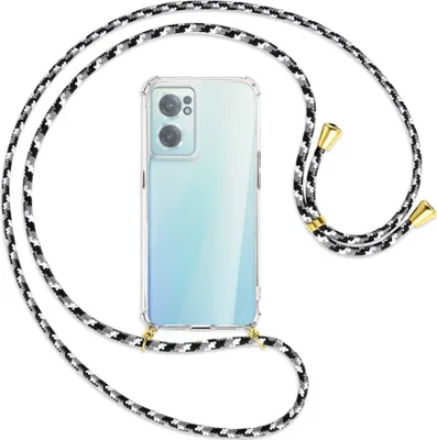 Produktbild von Handykette Backcover-Schutzhülle mit Band (Metall goldfarben) für OnePlus Nord 2 CE - schwarz/grau/weiß