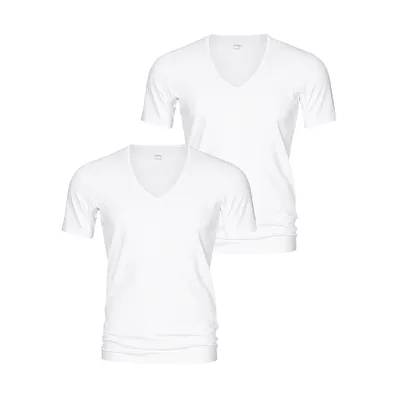 Produktbild von Mey 2er Pack Dry Baumwolle Unterhemd / Shirt Kurzarm Einsätze unter den Achseln, Komfortschnitt mit extralangem Rücken, V-Ausschnitt mit Halbarm