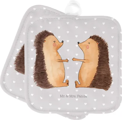 Produktbild von Mr. & Mrs. Panda topfhalter Igel Liebe - Grau Pastell - Geschenk, Topflappenset, Kochlappen, Freundin, Topflappen Set, Hochzeitstag, Hochzeit, Topfuntersetzer