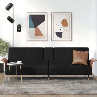 Image de The Living Store Canapé-lit avec porte-gobelets Noir velours