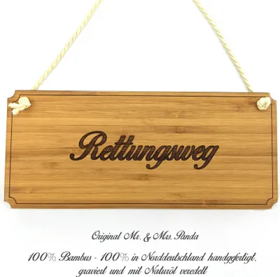 Produktbild von Mr. & Mrs. Panda Schild Rettungsweg - Geschenk, Türschild, Wegweiser, Geschenkidee, Landhaus, Infotafel, Graviert, Holzschild, Holz, Shabby
