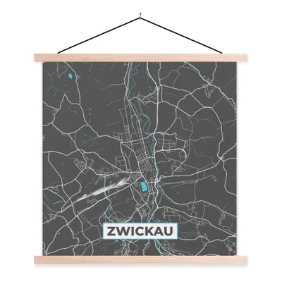 Produktbild von MuchoWow® Textilposter Deutschland - Blau - Zwickau - Stadtplan - Karte 40x40 cm mit holzfarbenen Rahmen - Posterleiste