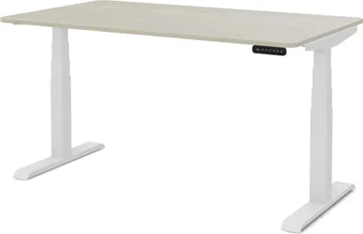 Produktbild von ASSMANN Elektrisch höhenverstellbarer Kinderschreibtisch JUNIOR Curved Eiche Polar Weiß, 140x70cm, Memoryfunktion, Kollisionsschutz,
