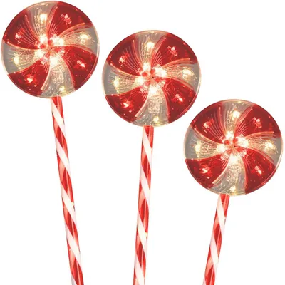 Immagine prodotto di Luci da giardino con decorazione natalizia - 3 bastoncini di zucchero - Luci da esterno a batteria - Natale - Luci da giardino natalizie