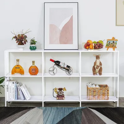 Zdjęcie produktu dla Stolik konsolowy metalowy, biały, 160x30x80 cm, 3 półki, wąski stolik kawowy, nowoczesny styl