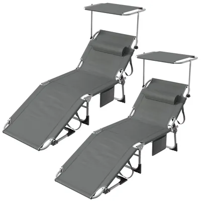 Produktbild von Arvioo Sonnenliege klappbar 2x, Gartenliege mit Dach, Liegestuhl mit verstellbarer Rückenlehne, wetterfeste Strandliege bis 150kg belastbar, Anthrazit