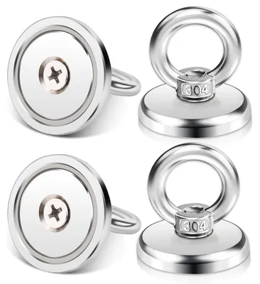 4 Neodym-Magnete 36 mm, extra stark, mit Öse, zum Magnetfischen