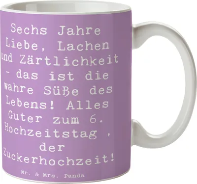 Produktbild von Mr. & Mrs. Panda Pott Spruch 6. Hochzeitstag Zuckerhochzeit - Lavendeltraum - Geschenk, Ehe, Heiraten, Jubiläumssprüche, Geschenke, Kaffeebecher, Feier, Becher, Teepott