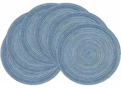 Productafbeelding van Set van 6 ronde, blauwe placemats, gevlochten, afwasbaar en hittebestendig, diameter 38 cm