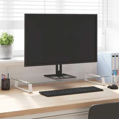 Obrázek produktu pro vidaXL Stojan na monitor bílý 80x35x8 cm z tvrzeného skla a kovu