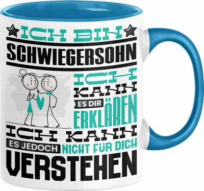 Produktbild von Schwiegersohn Geschenk Kaffee-Tasse Geschenkidee für Schwiegersohn Ich Bin Schwiegersohn Ich Kann Es Dir Erklären Jedoch Nicht Für Dich Verstehen Spruch Lustig (Blau)