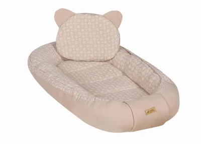 Produktbild von Premium Musselin Babynestchen mit Kissen | Baumwolle Kokon für Babys | Atmungsaktives Kuschelbett Ohne Muster | Farbe: Beige