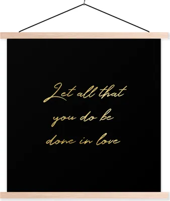 Produktbild von MuchoWow® Textilposter Zitate - Liebe - Gold - Schwarz 120x120 cm mit holzfarbenen Rahmen - Textil-Poster