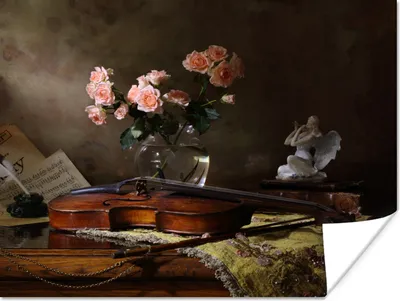 Produktbild von MuchoWow® Poster Violine - Rosen - Rosa - Blumen - Stilleben 160x120 cm - Foto Plakat