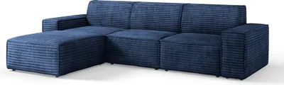 Obrázek produktu pro Rohová sedací souprava Chicago 290 cm - Sedací souprava s prémiovou látkou - Designová rohová sedací souprava, manšestrová látka, rohová sedací souprava ve tvaru L, levá (tmavě modrá - Tilia 77)