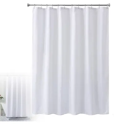 Produktbild von Weißer langer Duschvorhang, waschbar, 178 x 198 cm, Stoff-Duschvorhang, wasserdichter 2-in-1-Duschvorhang und -Einlage, 14 Ösenlöcher