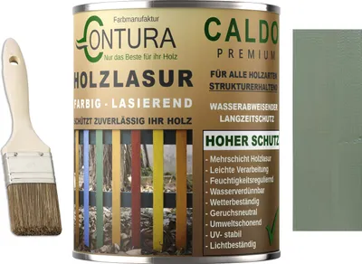 Produktbild von Contura Holzlasur Langzeitschutz Lasur + Pinsel Holz Außen Dauerschutzlasur Holzfarbe - 750ml. + Pinsel / Olive / Grün - 10.46