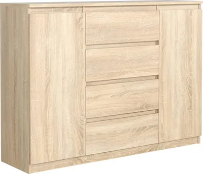 Produktbild von meble masztalerz Kommode Eiche-Sonoma 4 Schubladen 2 Türen 120 cm - Sideboard für Schlafzimmer