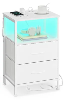 Obrázok produktu pre SONGMICS, nočný stolík, s zásuvkou, LED osvetlením, 2 zásuvkami