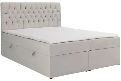 Produktbild von Selsey Daissy – Boxbett 160×200 mit Matratze und Topper, Samt, Hellbeige