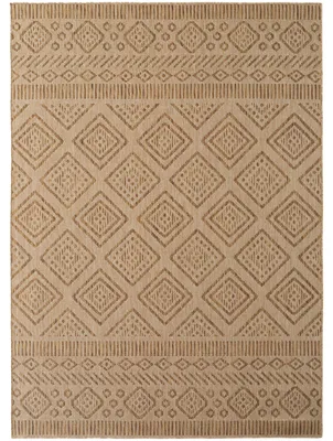 Image de Tapis d'extérieur, style ethnique, pour salon, balcon ou terrasse, couleur beige, forme rectangulaire, dimensions 140 x 200 cm