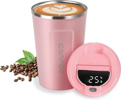 Obrázok produktu pre Izolovaný termohrnček s LED displejom zobrazujúcim teplotu – 380 ml, nerezový, vhodný na teplé a studené nápoje, s ochranou proti úniku